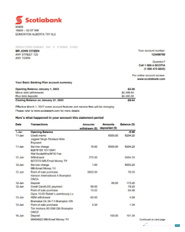 Download Australia Scotiabank statement excel Photoshop template